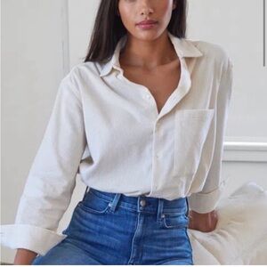 AYR Cream Corduroy Tahitian Vanilla The Deep End Button Down Shirt, size XS